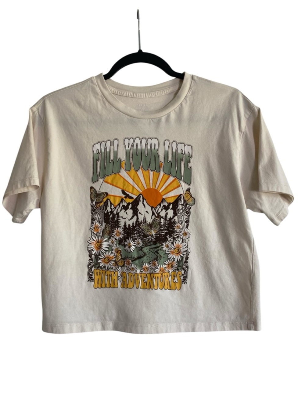 Organic Collective Graphic Crop Tee Cream Adventure Nature Small